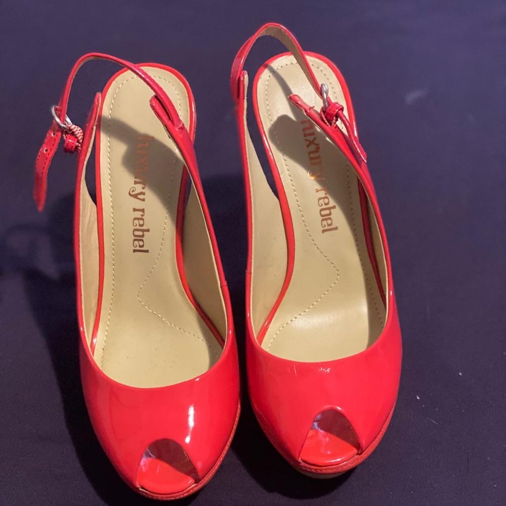 Never worn, Red Patent Wedges—7.5